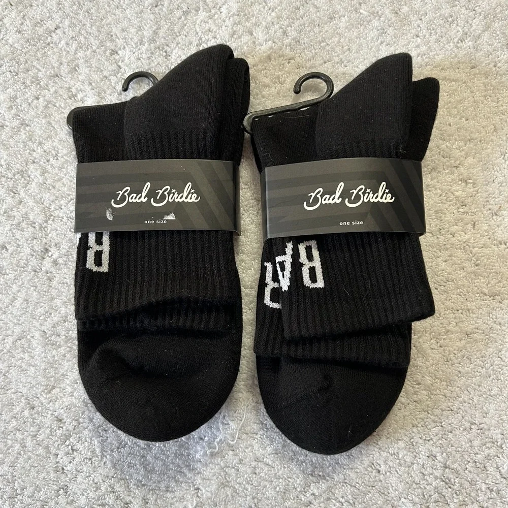 Bad Birdie Mens Size OS Black Mid Crew Socks 2 Pack